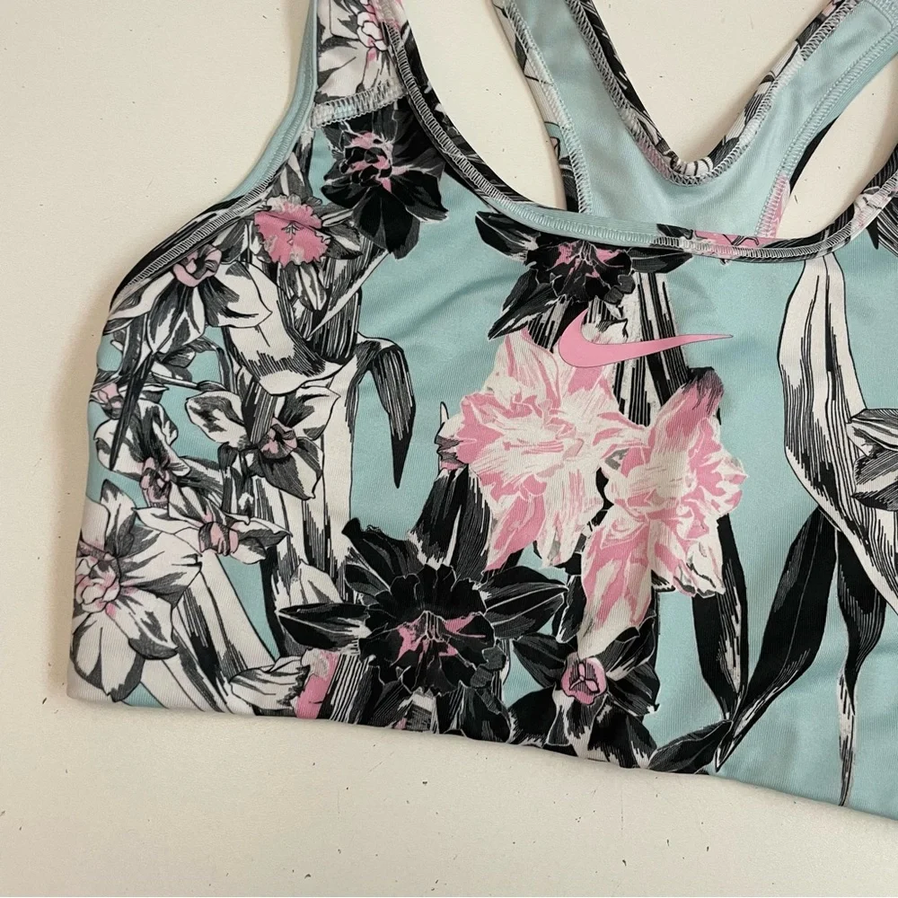 Nike Sports Bra Dri Fit Racerback Floral Logo Athletic Blue Pink White Black